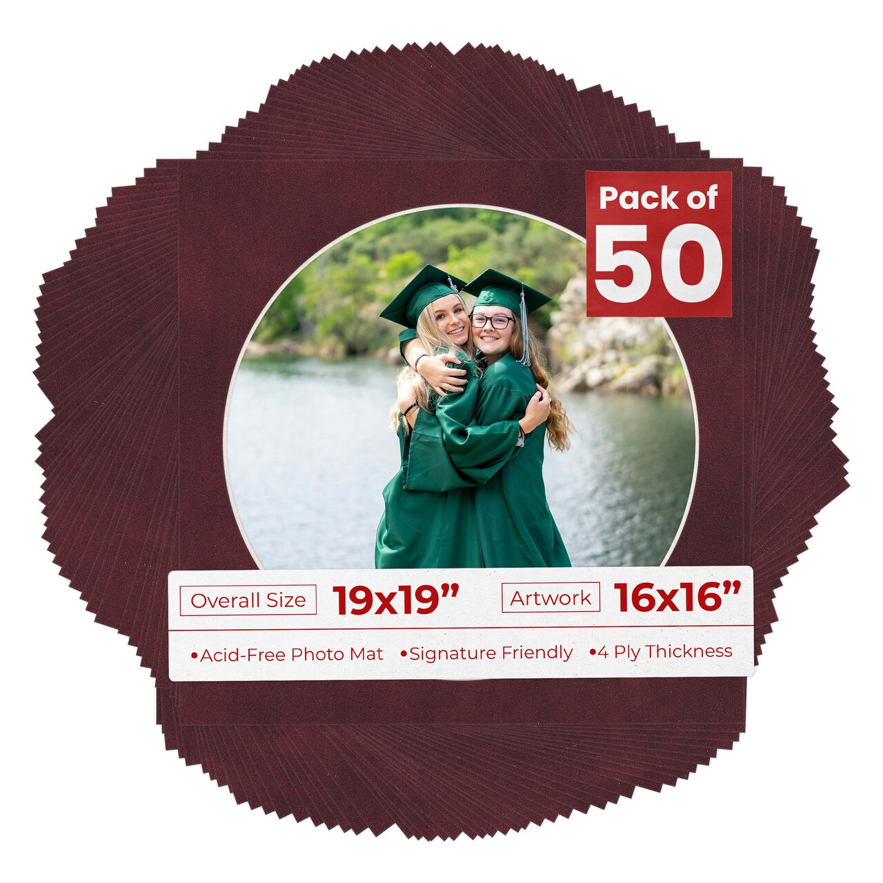 Dark Red Suede Mat Board for 19x19 Frames - Circle Opening for 16x16 Photos